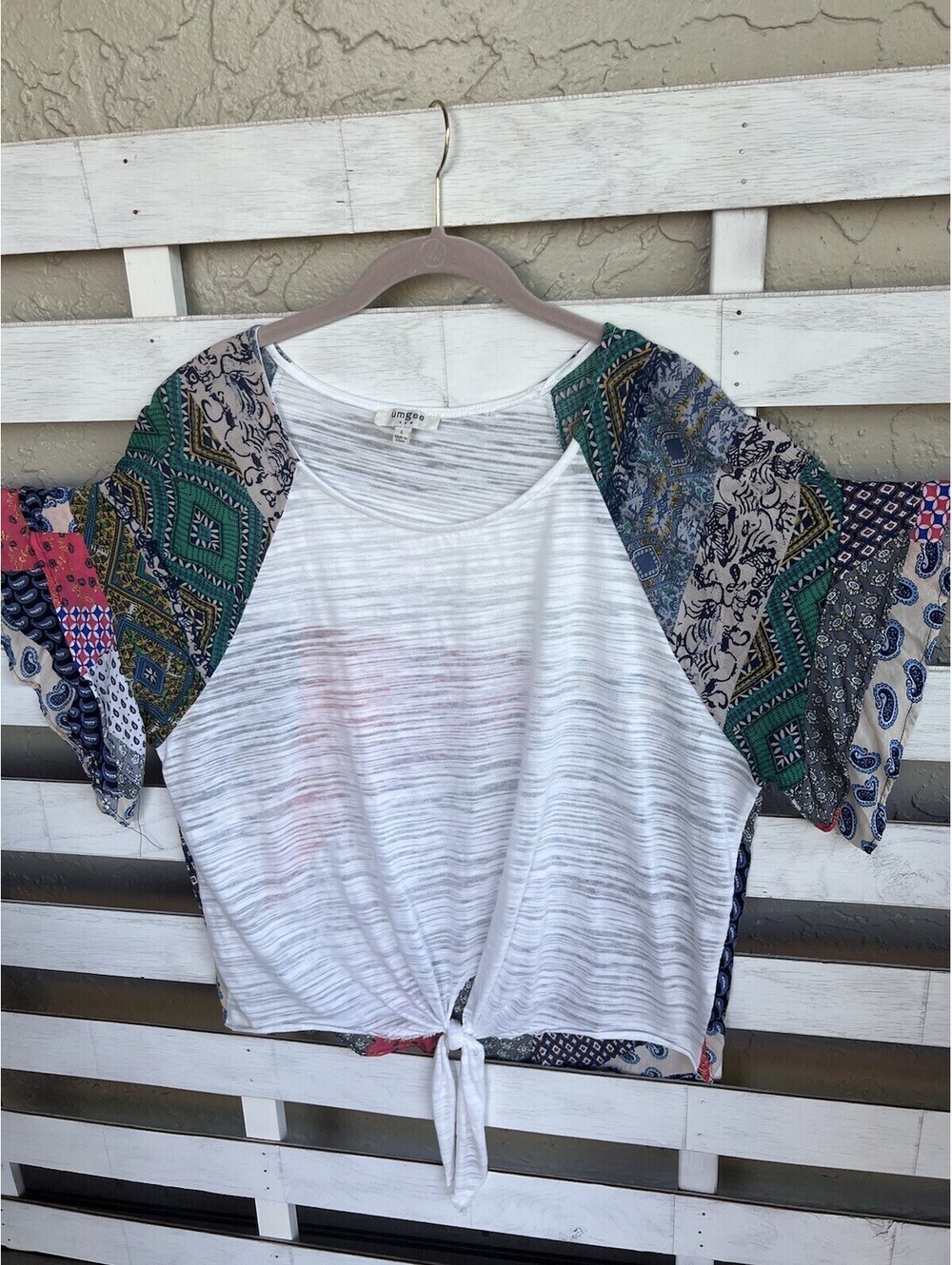 UMGEE Women’s Boho Floral Flutter Sleeve Se-Through Shirt Size L